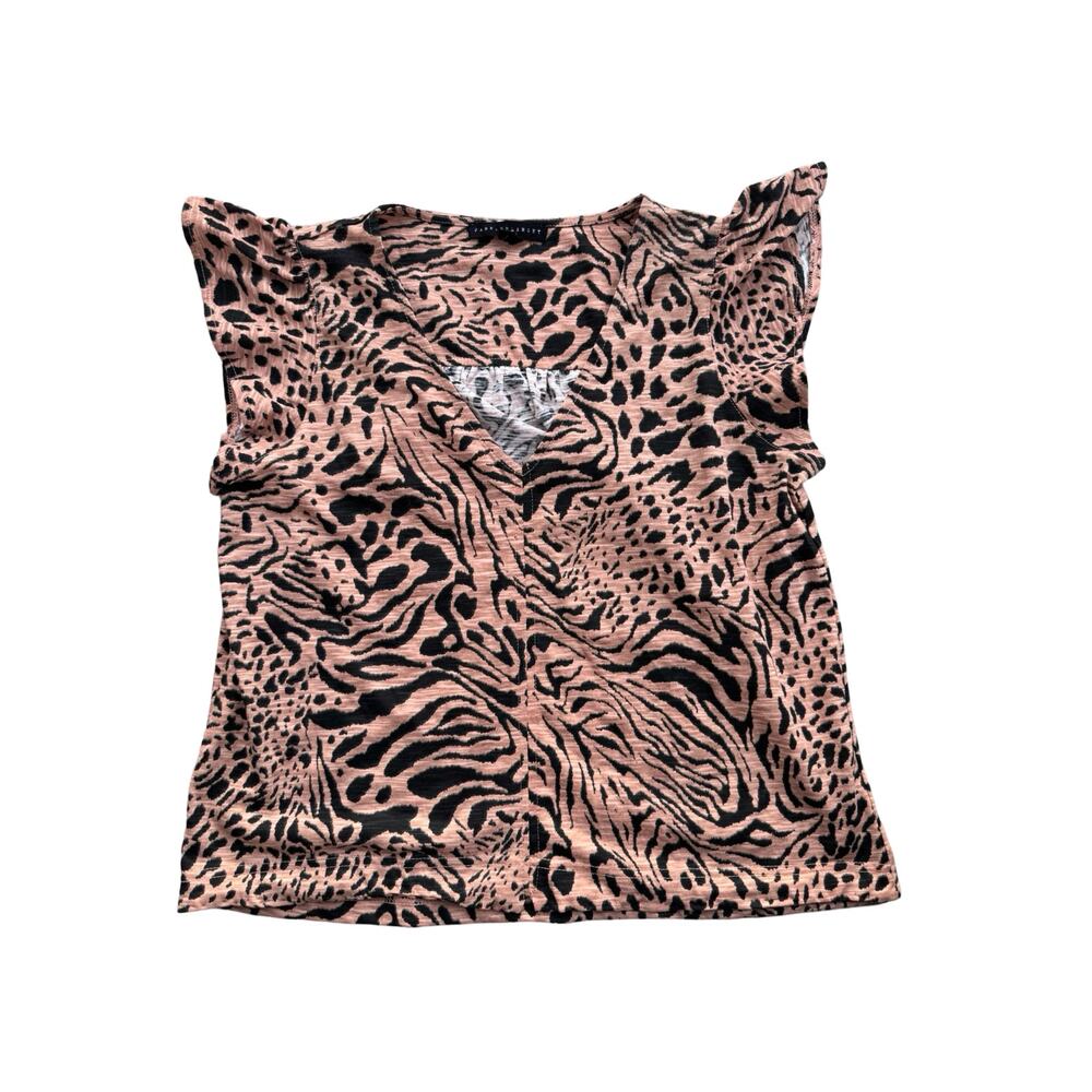 Jane + Delancey Flutter Sleeve Leopard Print Top Small Cotton Blend Cute Trendy